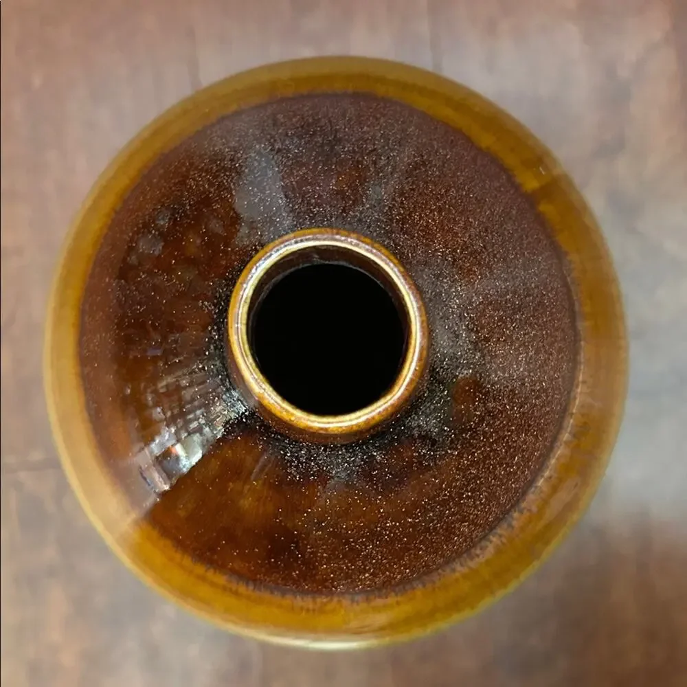 Large Earthy Turquoise & Chocolate Brown Ceramic Vase, Boho Statement Piece